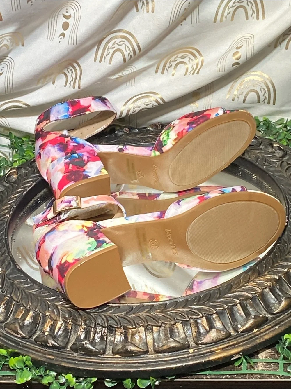 Dream Pairs Multicolor Floral Block Heel Sandals - Pink Purple Accents